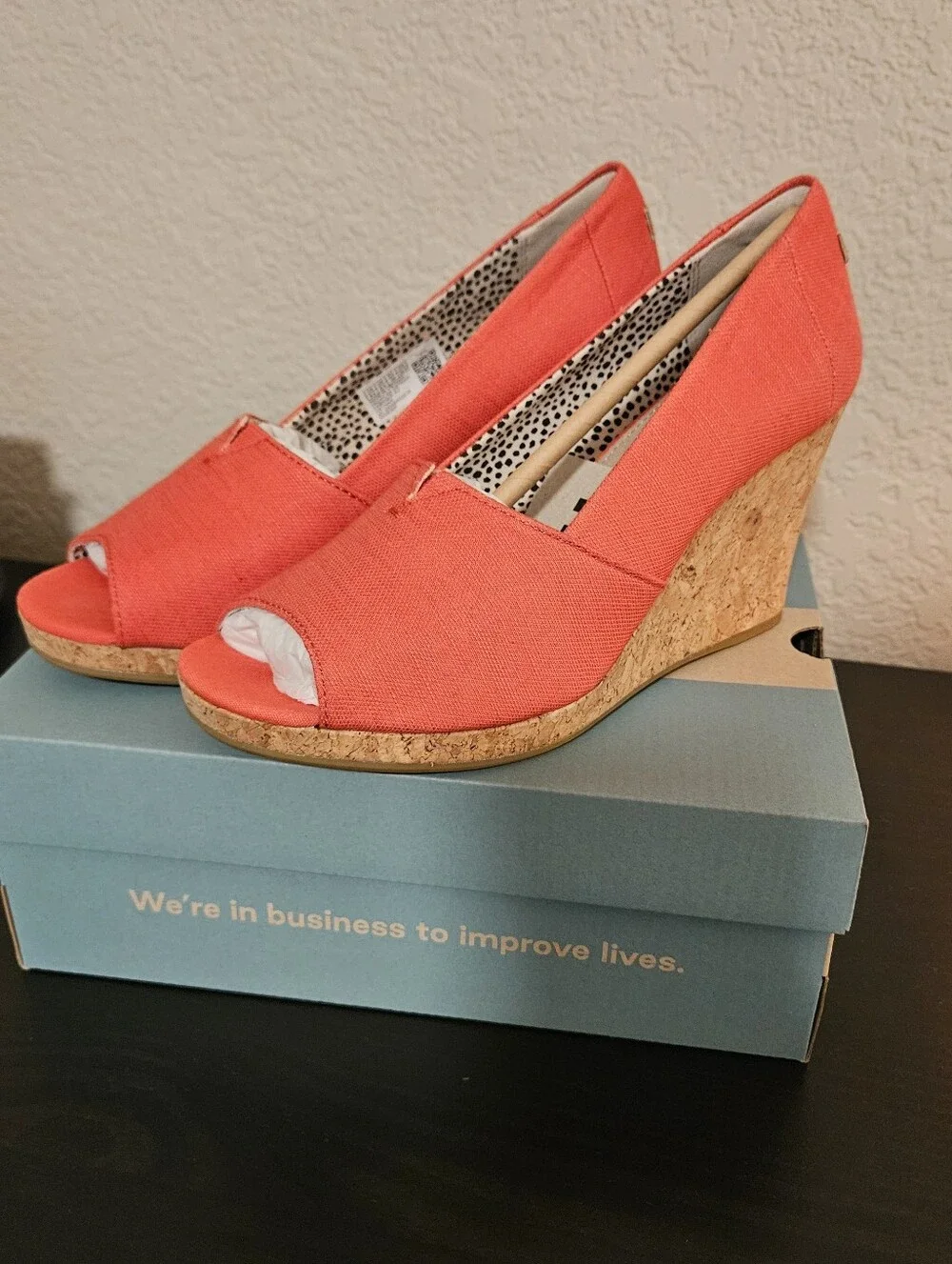 NIB Coral Peep-Toe Cork Wedges